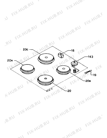 Взрыв-схема плиты (духовки) Zanussi PE40R - Схема узла Electrical cooking plates